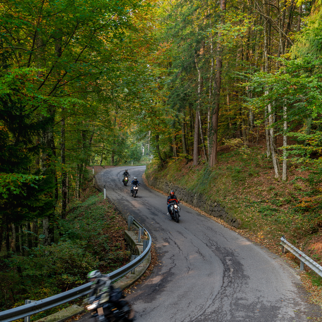 Motorcycle riders on a rural road in Oregon