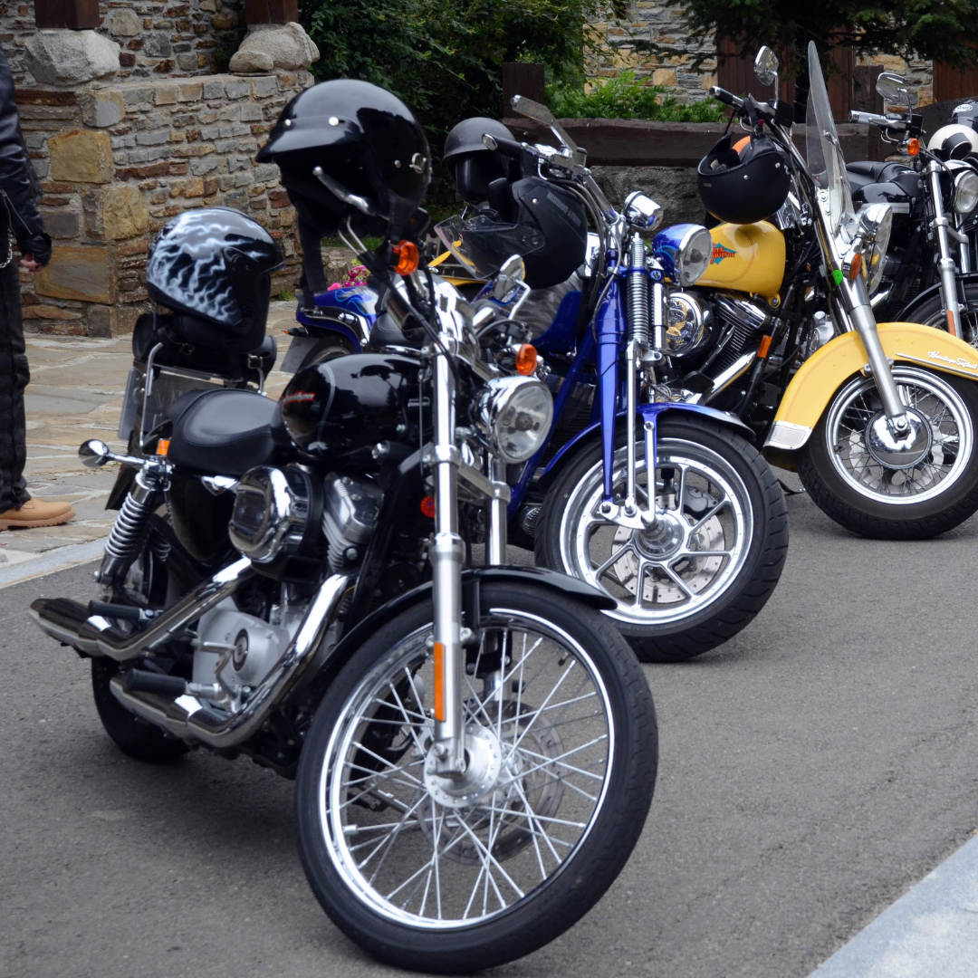 Motorcycles parked on a street