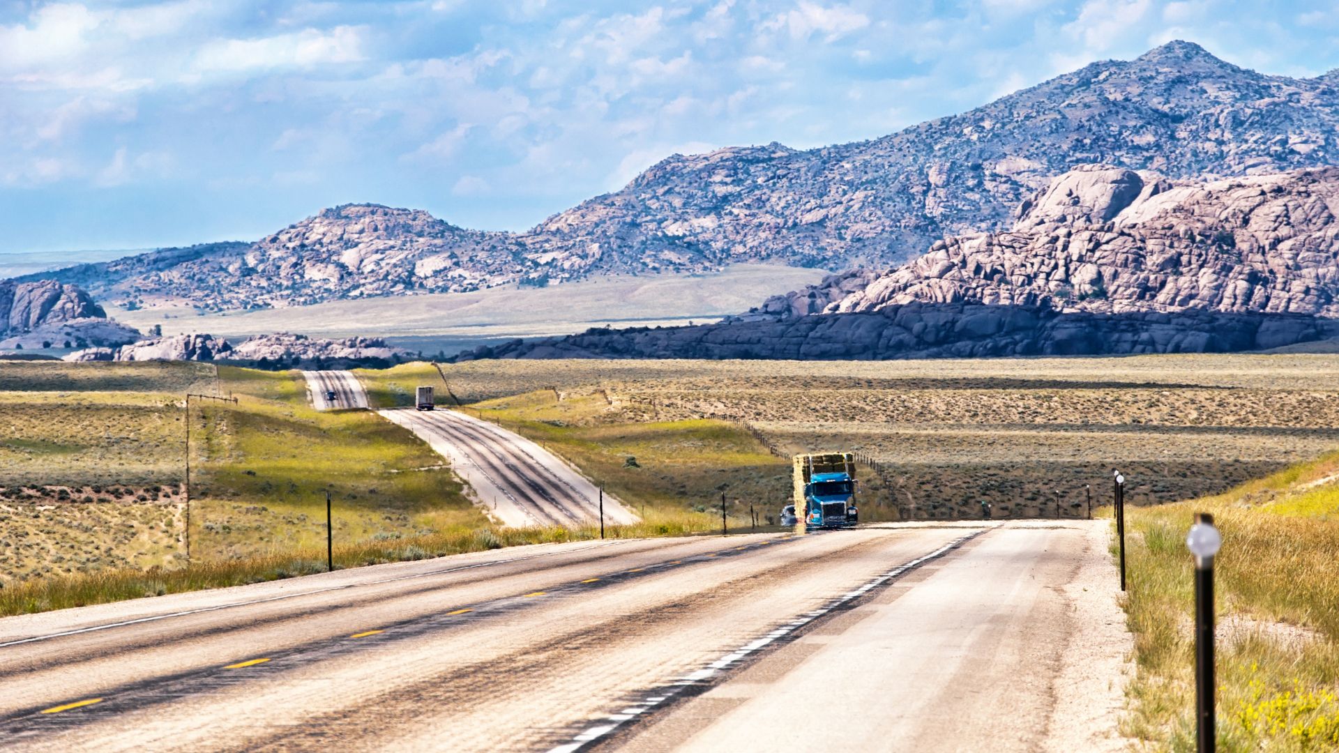 A semi truck on US Highway 287 in Wyoming