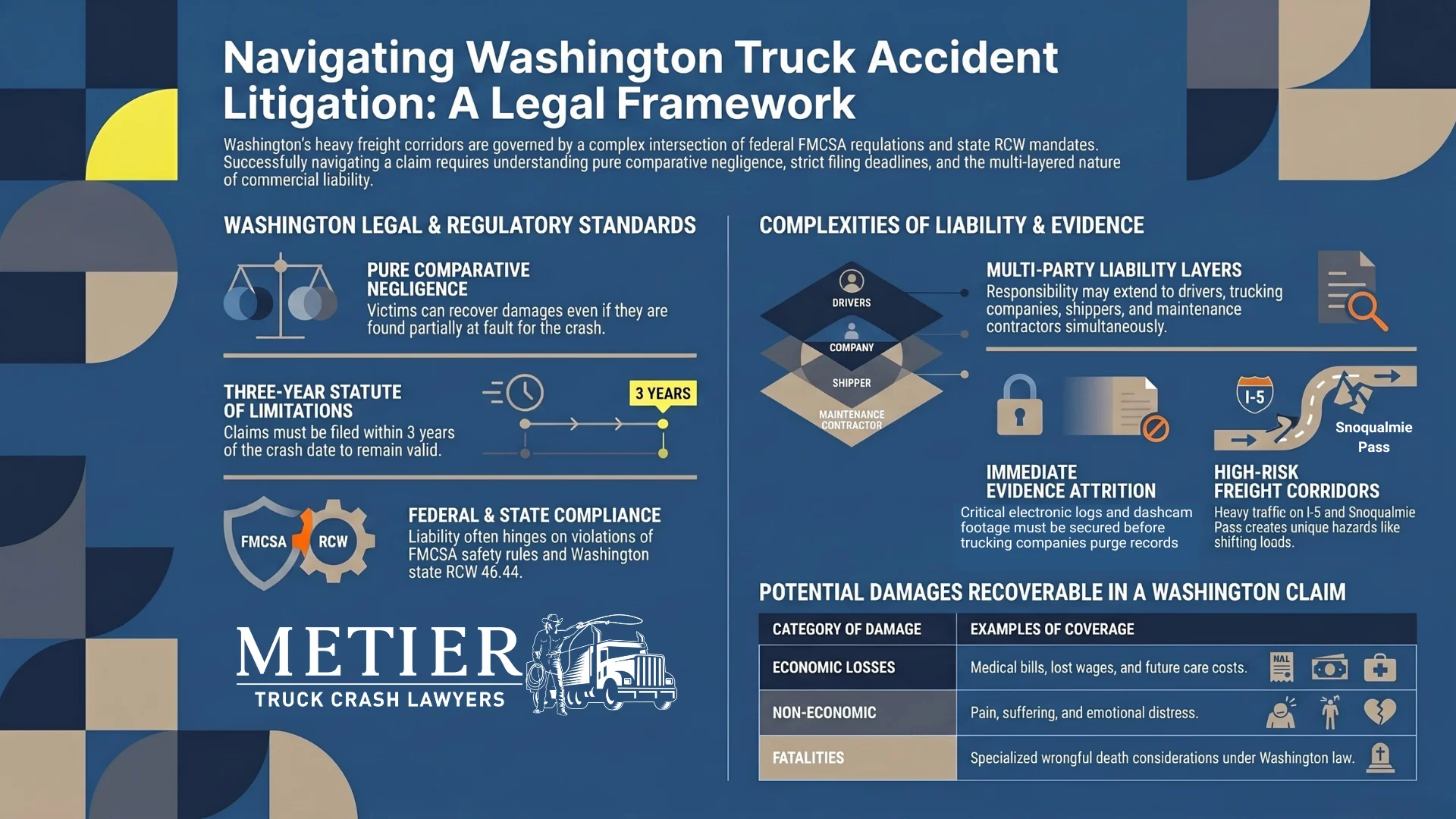 An infographic detailing Washington State Truck Accident Litigation Information