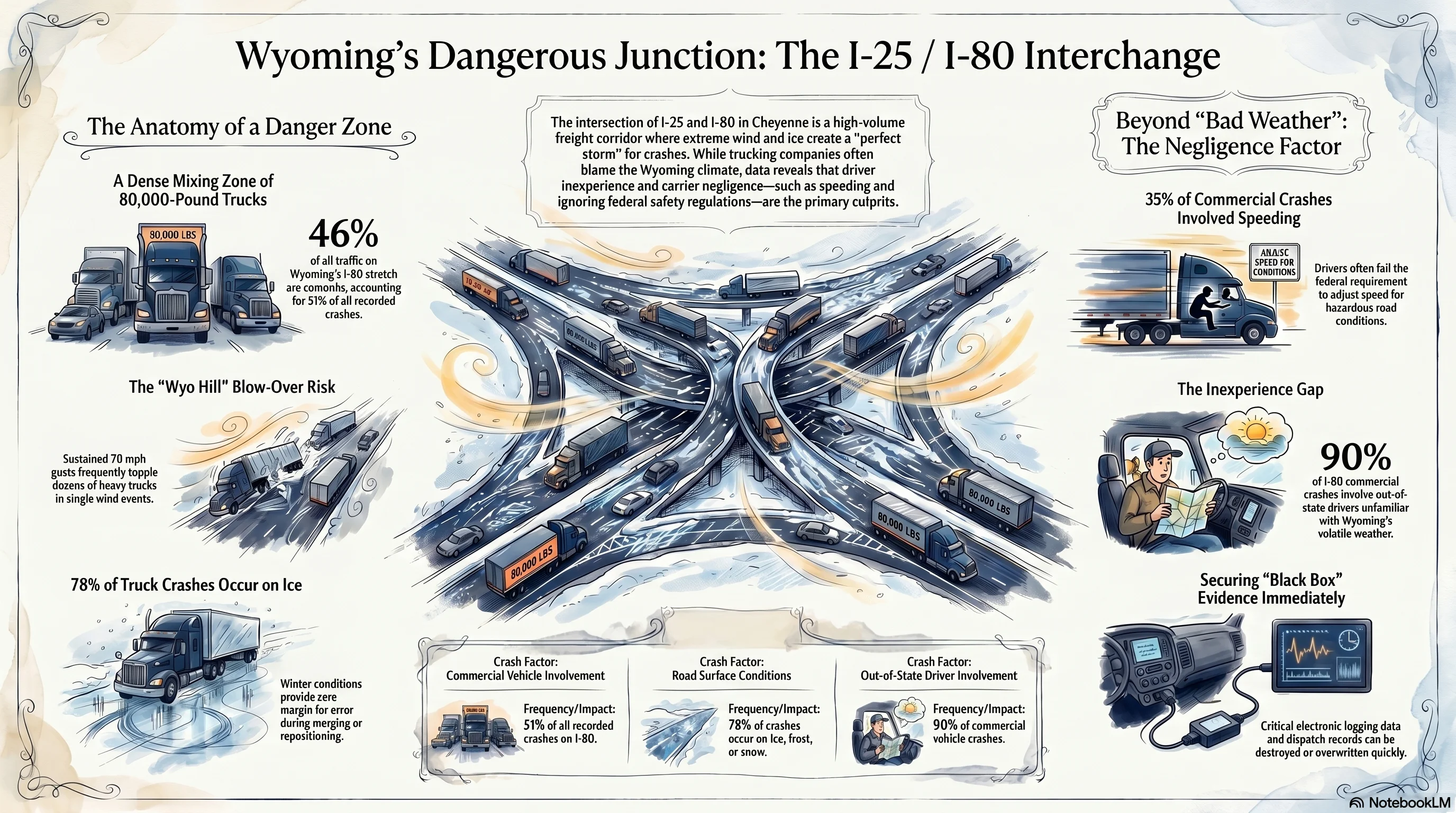 An infographic showing the dangers of the i-80/I-25 interchange in Cheyenne, Wyoming