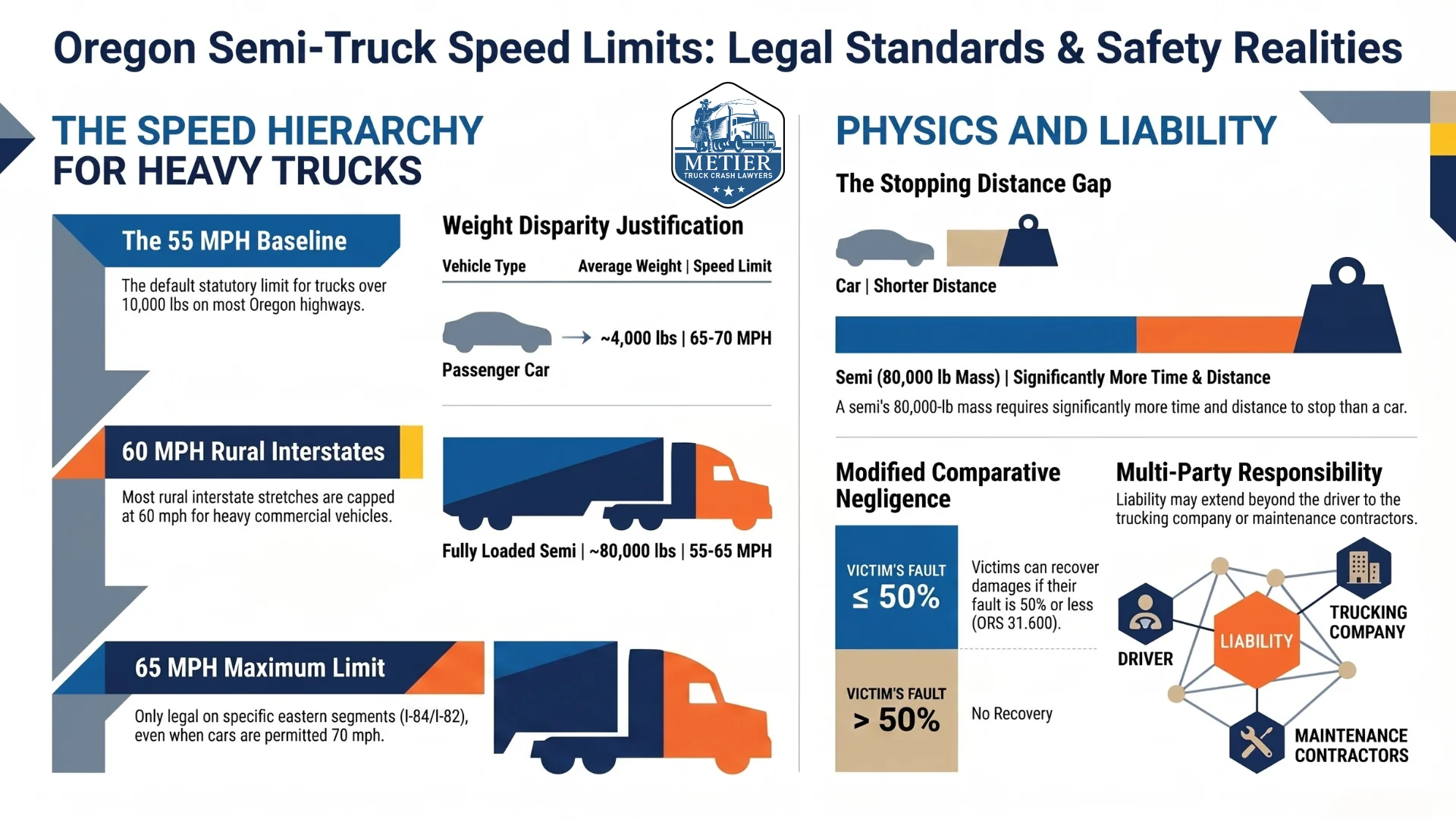 An infographic outlining Oregon trucking speed limits and safety concerns