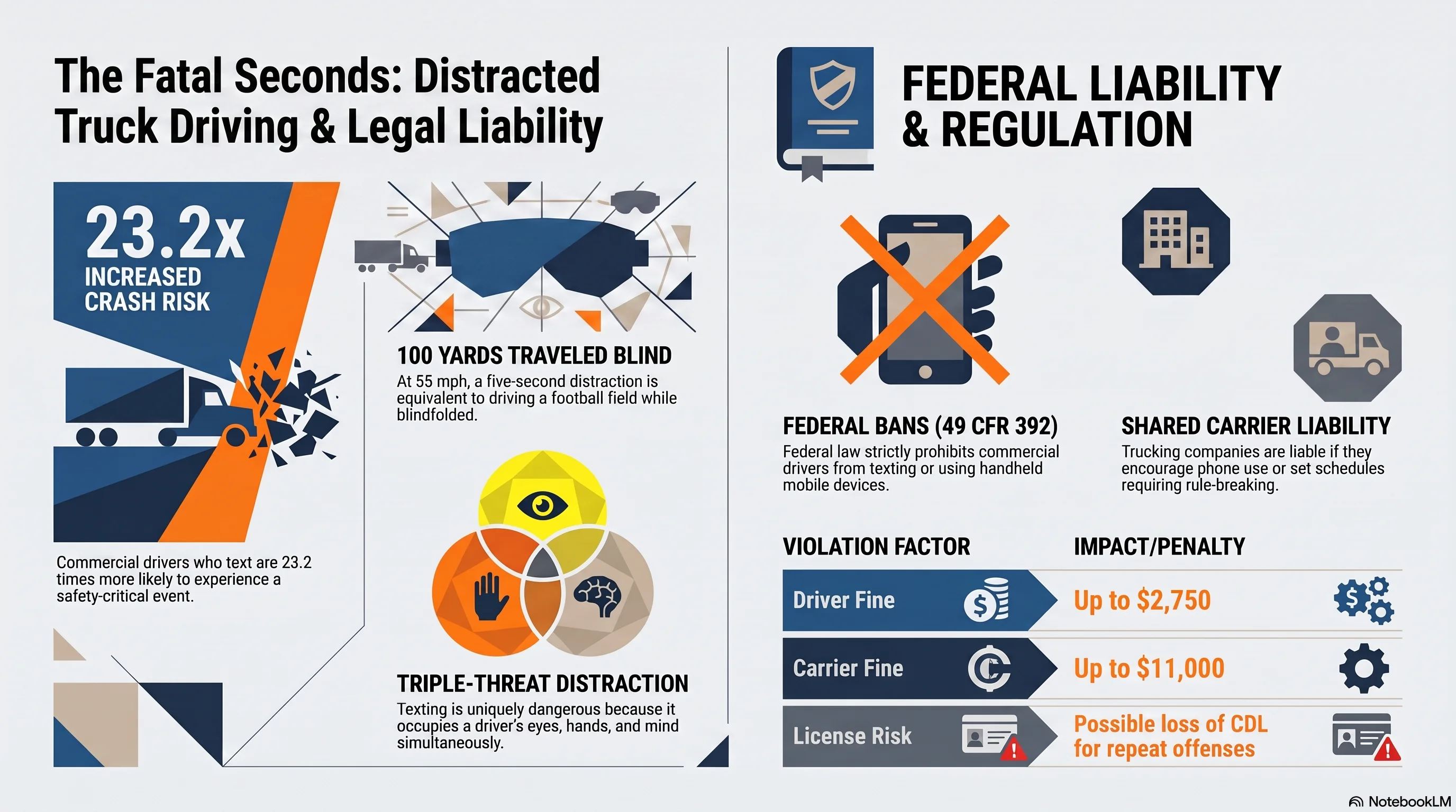 An infographic about distracted driving for semi truck drivers