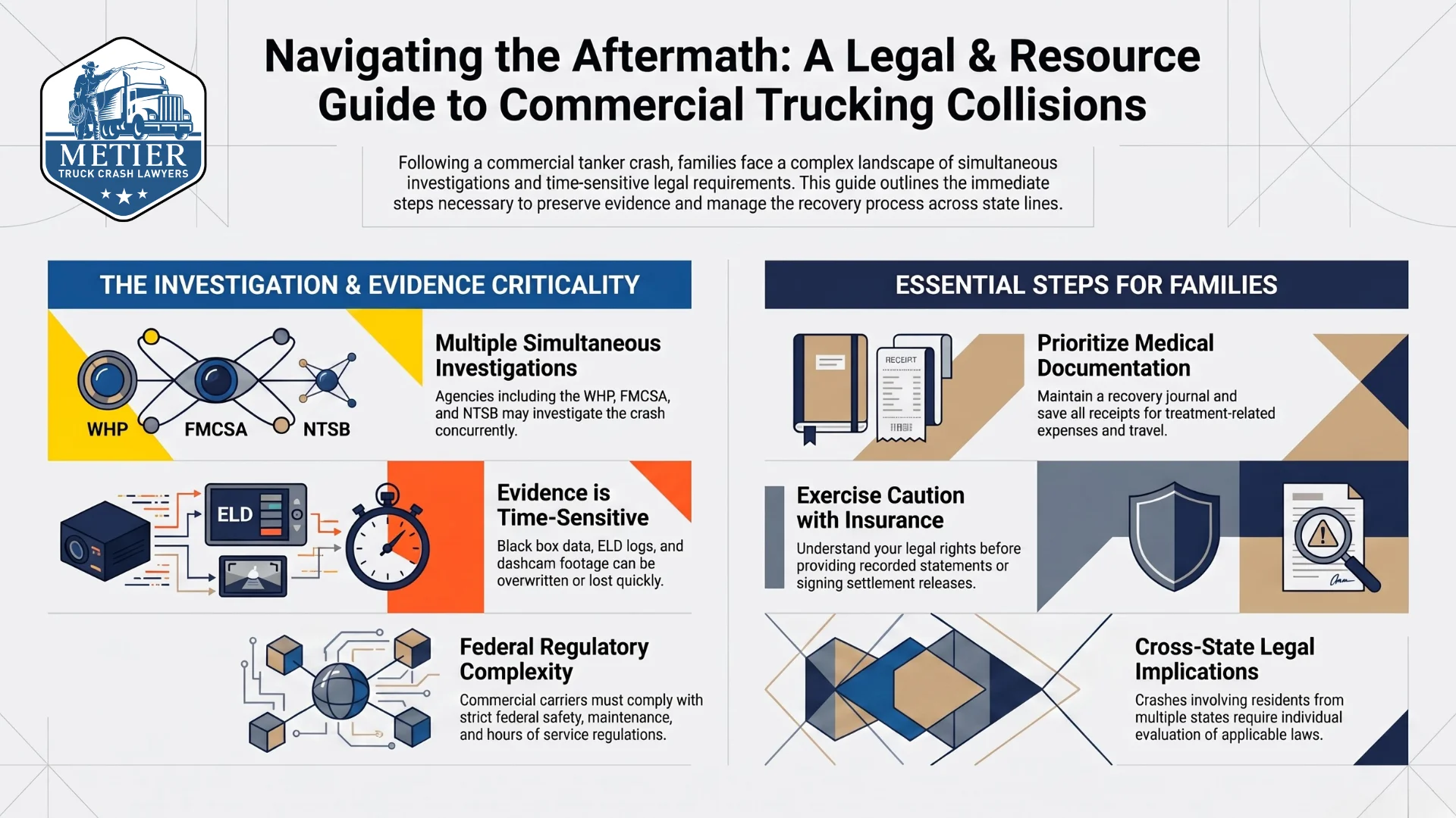 An infographic showing what victims of a tanker truck crash should do after the crash happens