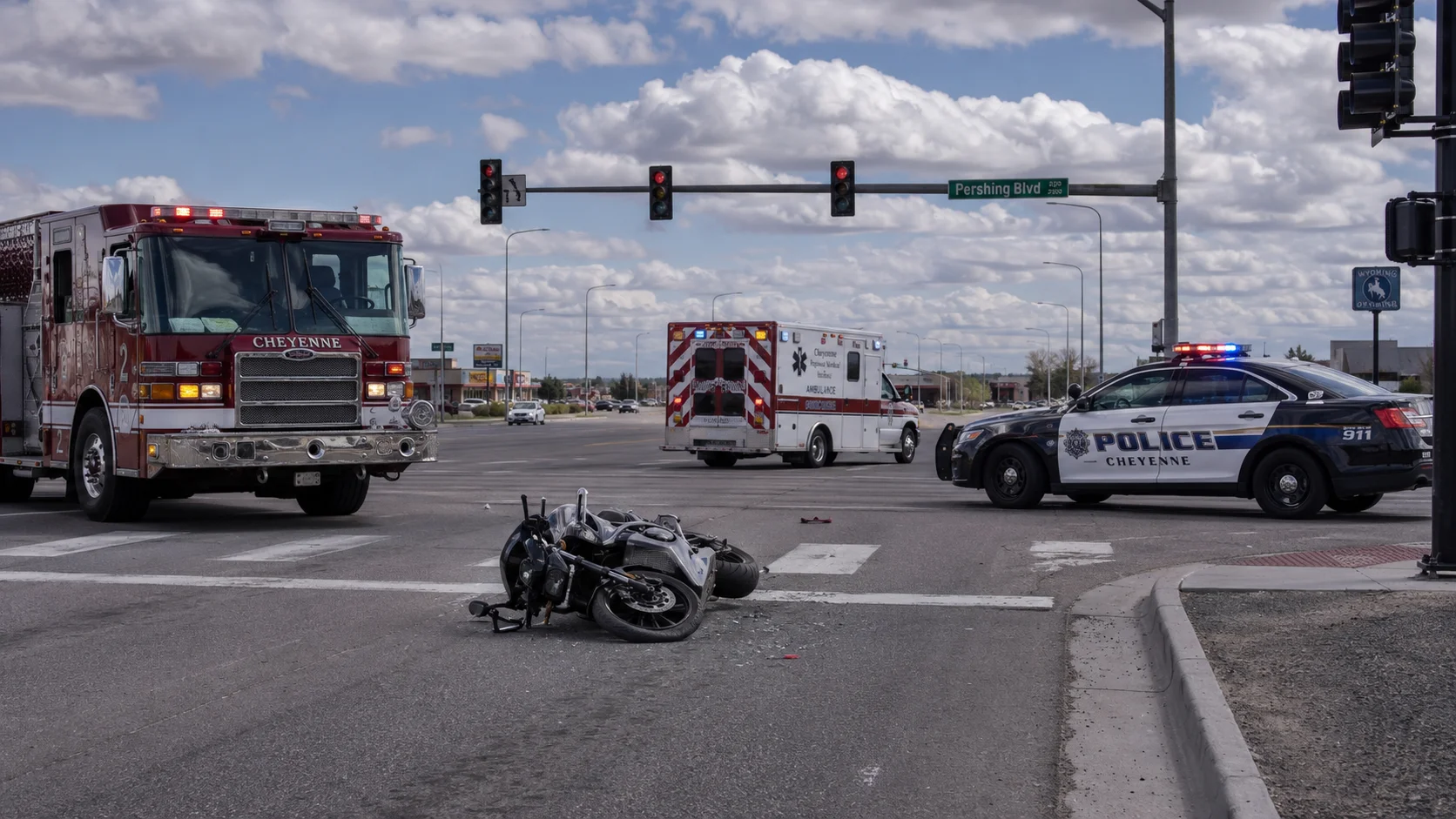 Motorcycle crash at a Cheyenne intersection