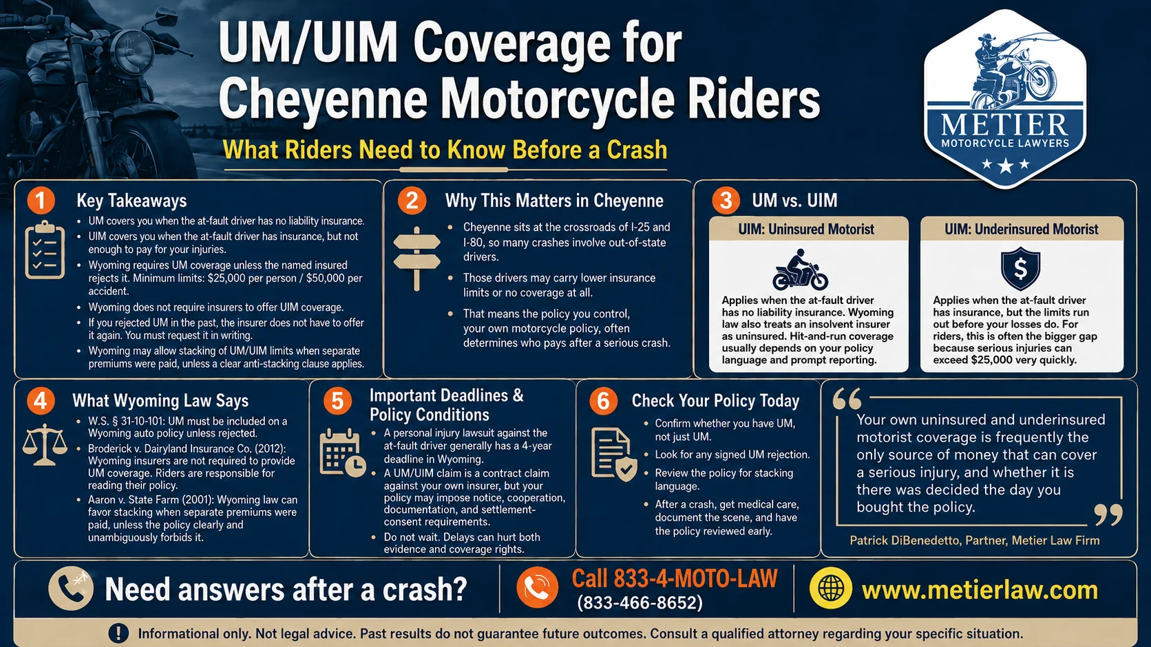 An infographic that shows important reasons why UM/UIM insurance is important for Cheyenne motorcycle riders