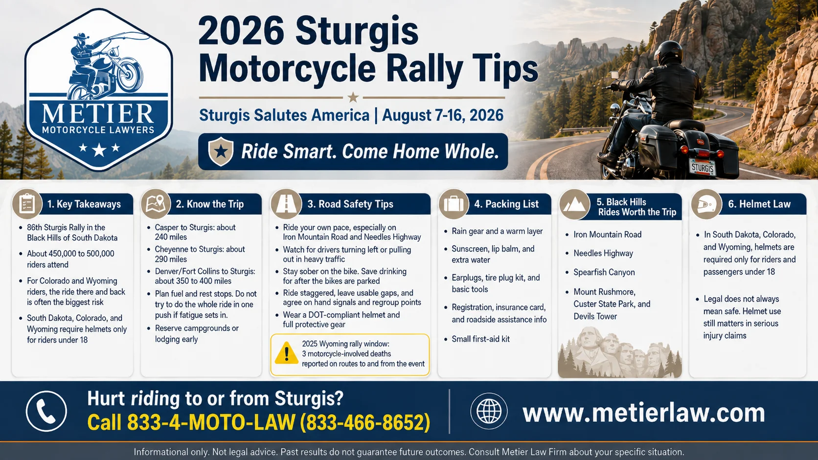 An infographic sharing tips for the 2026 Sturgis Motorcycle Rally