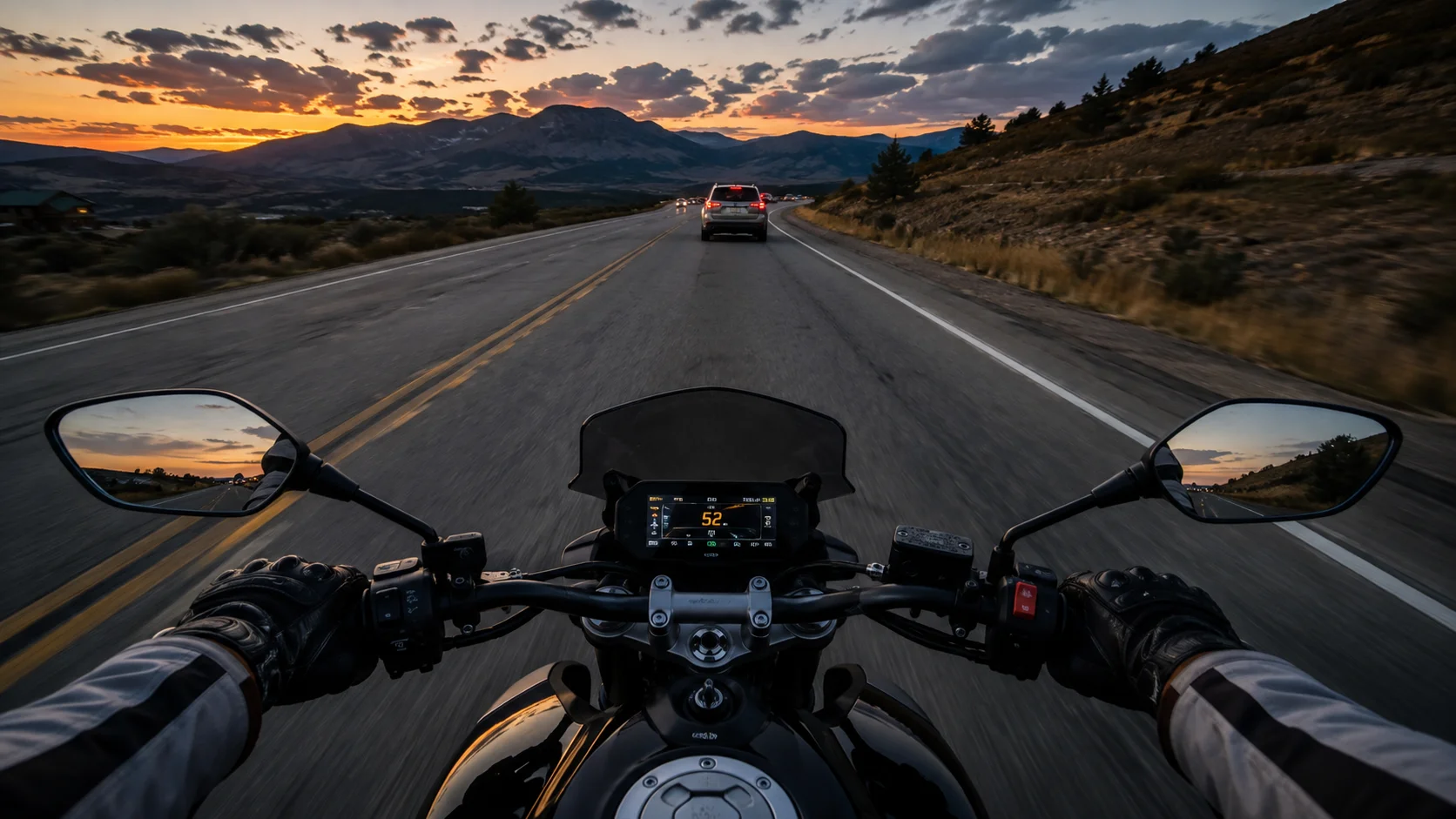 Fort Collins motorcycle rider's point of view on a Colorado highway