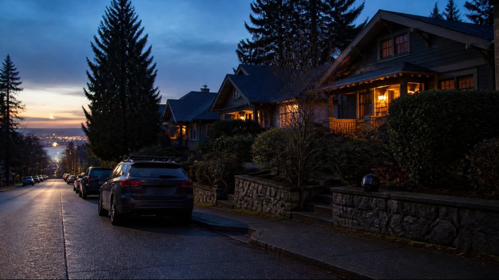 Quiet Seattle street suggesting the absence left after a fatal motorcycle crash