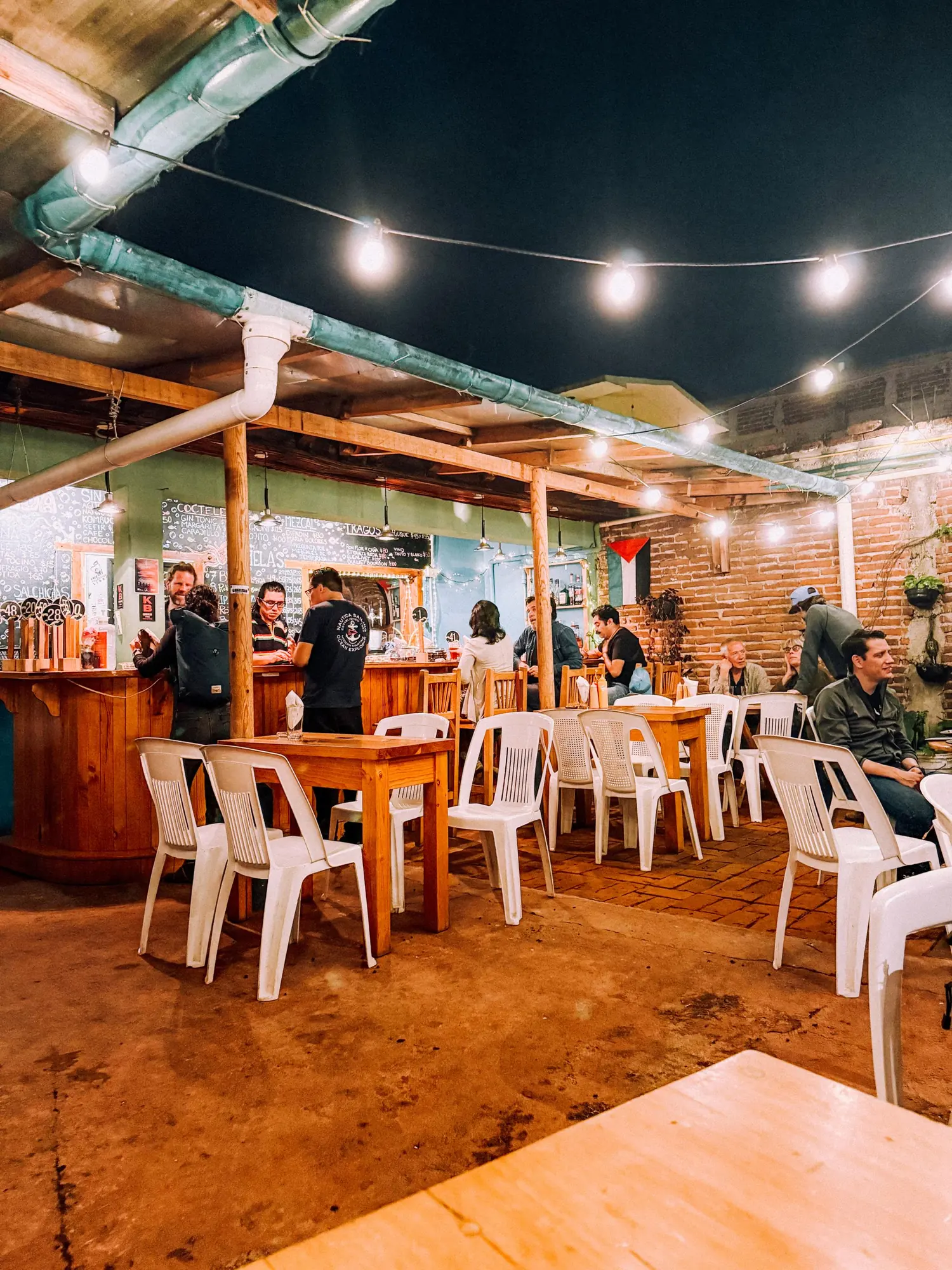 Courtyard coffee bar at night in San Cristóbal