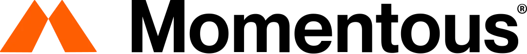 Momentous logo with an orange stylized 'M' symbol on the left and black text spelling 'Momentous' on the right.