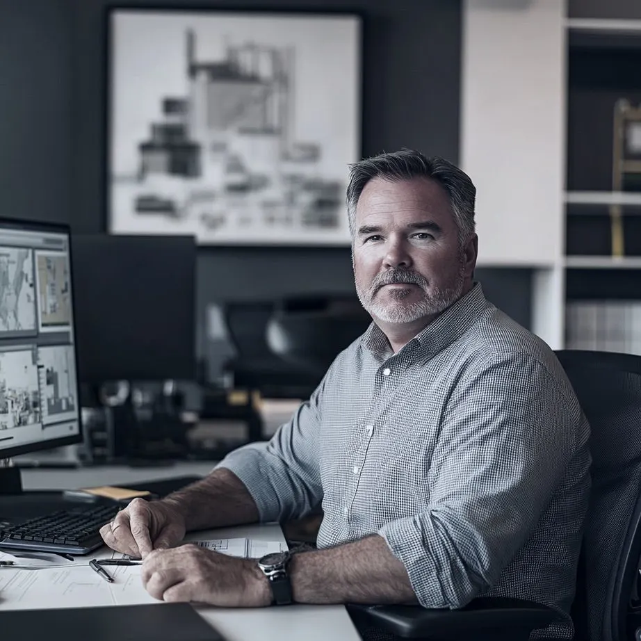 A man sitting at a desk in front of a computer