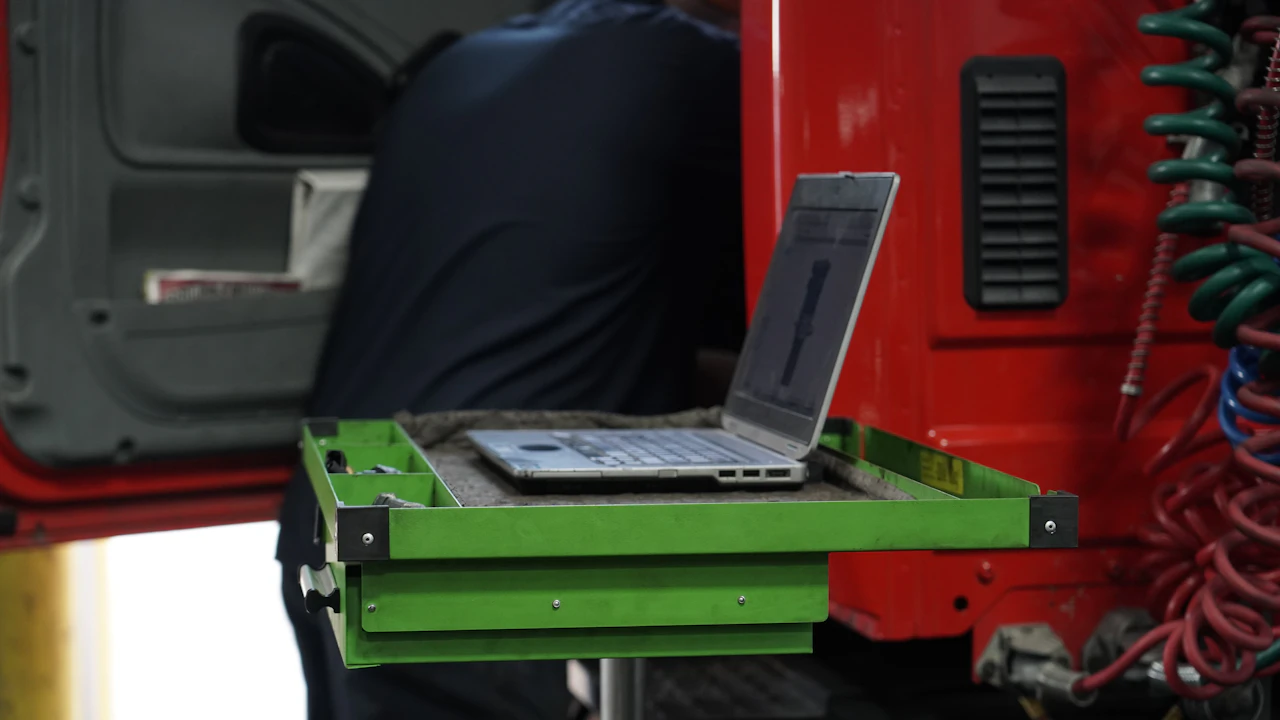 computer on a cart for engine diagnostics