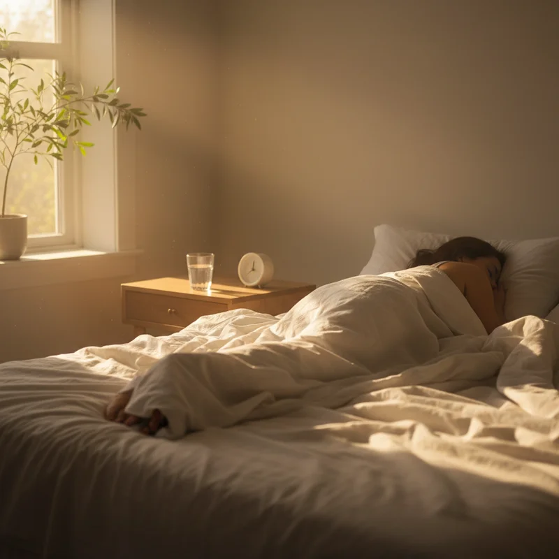 카페인 조절 후 숙면을 취하며 상쾌한 아침을 맞는 모습