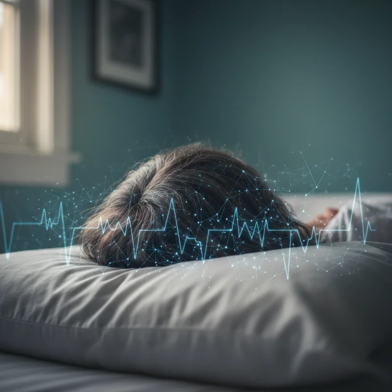 Back of a sleeping person's head with subtle neural glow patterns illustrating brain activity and why do we dream during REM sleep