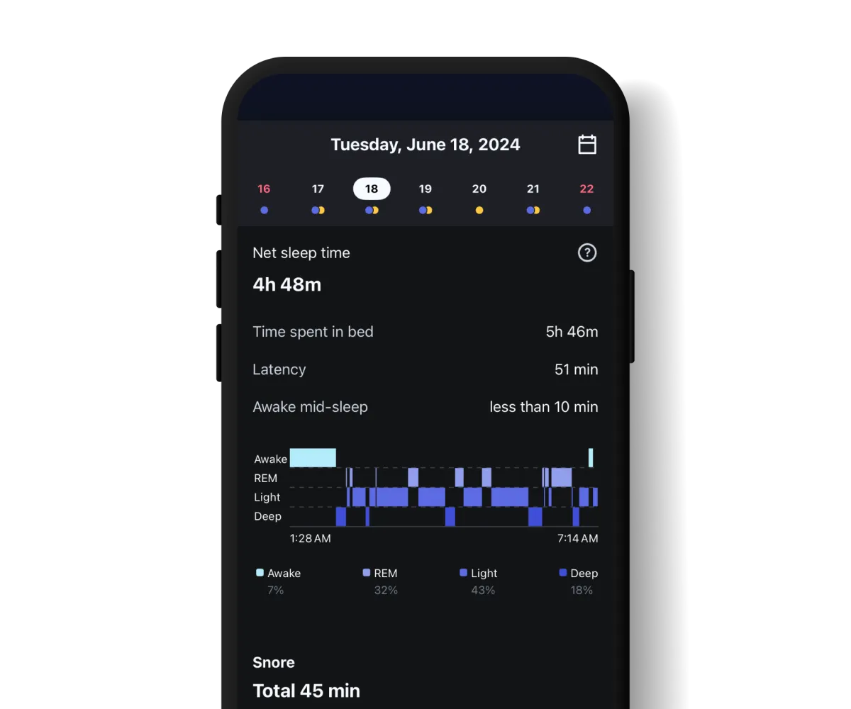 Alarmy sleep tracking and analysis screen