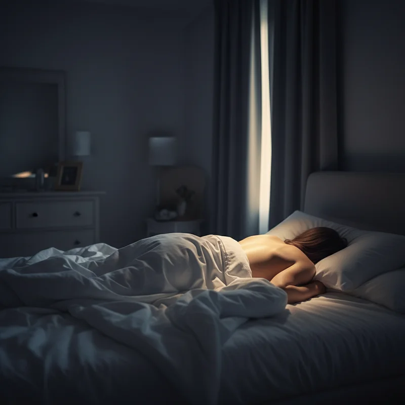 A person sleeping deeply in a dark quiet bedroom, representing the restorative core sleep stage in a healthy sleep cycle