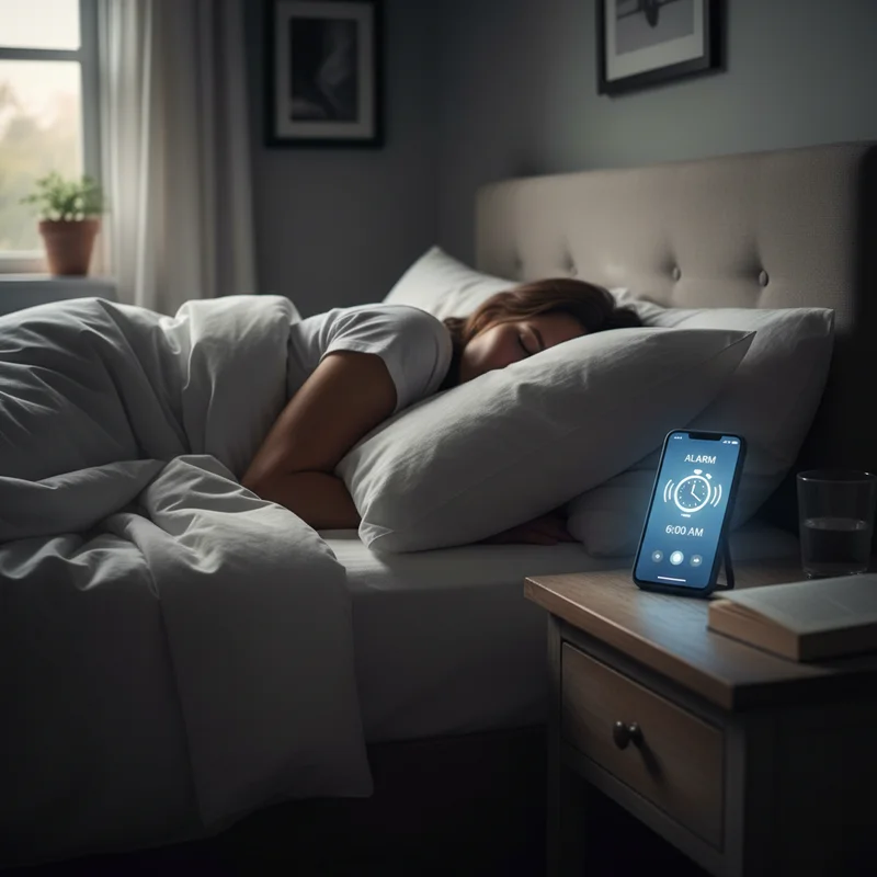 Why can't I wake up to my alarm — a heavy sleeper in a dark bedroom with a ringing smartphone alarm left unheard on the nightstand