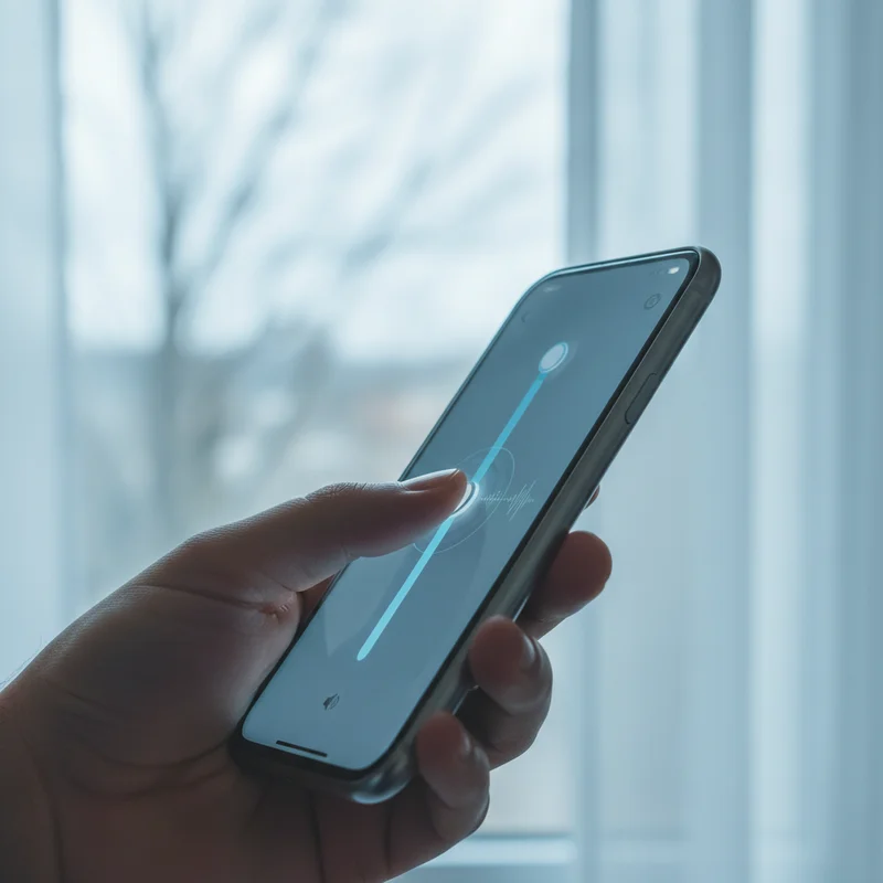 Close-up of a thumb adjusting the volume slider on a phone, fixing iphone alarm volume low settings