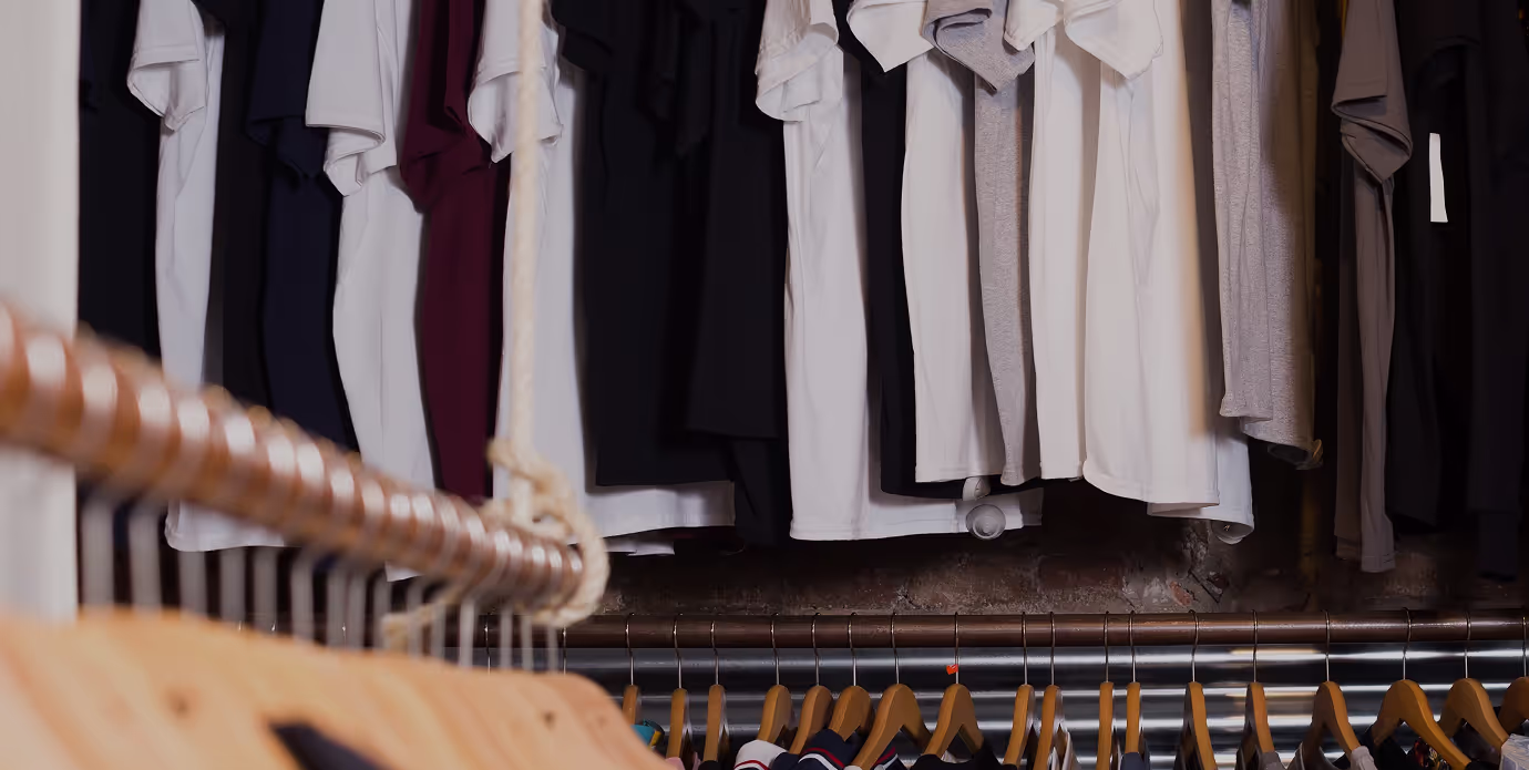 Wardrobe with hanging t-shirts