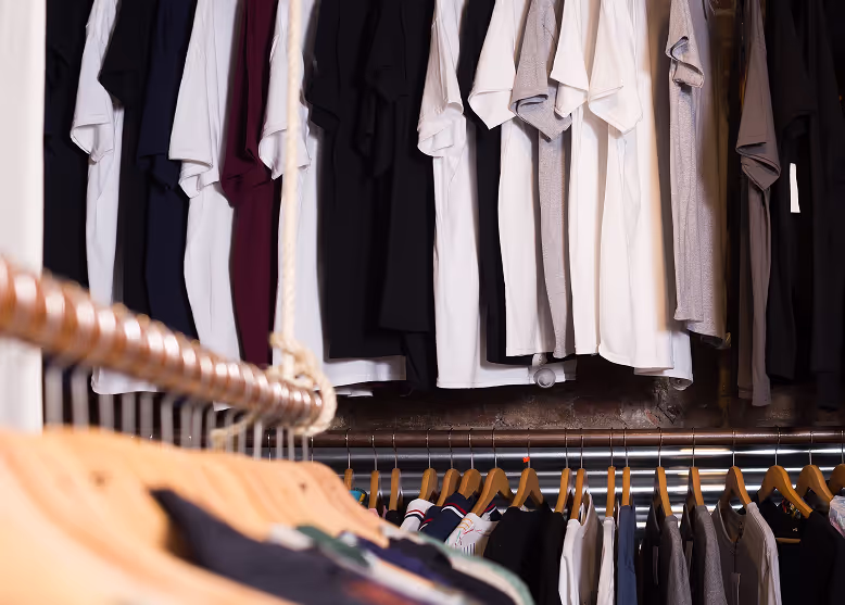 Wardrobe with hanging t-shirts