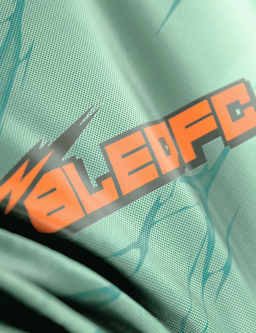 Animation of bled FC football kit uniform elements closeup