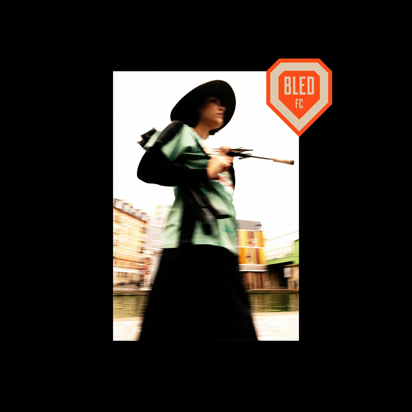 Animated gif of a female wearing BLED FC football kit