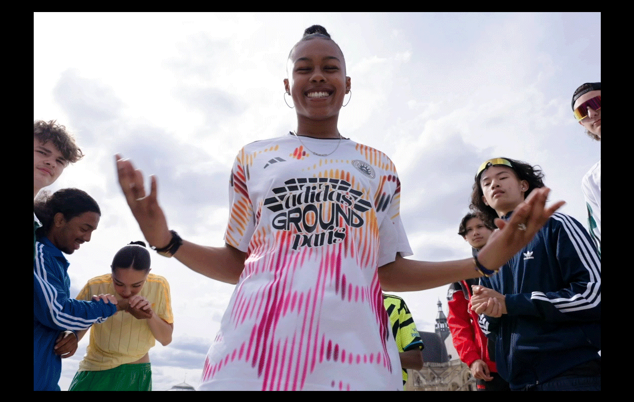 Animated gif showing people with football kit in skatepark