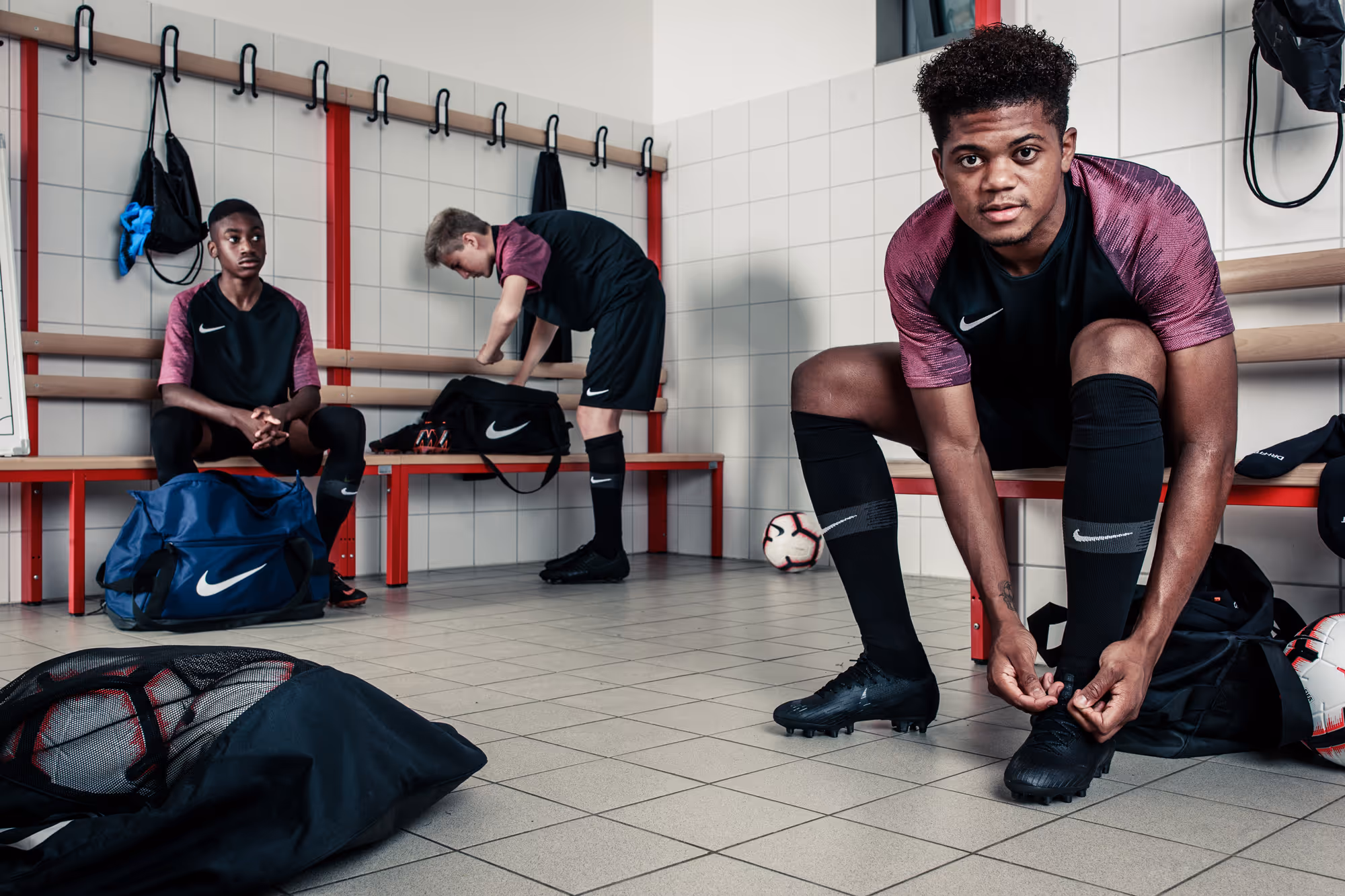 athletes in the locker room