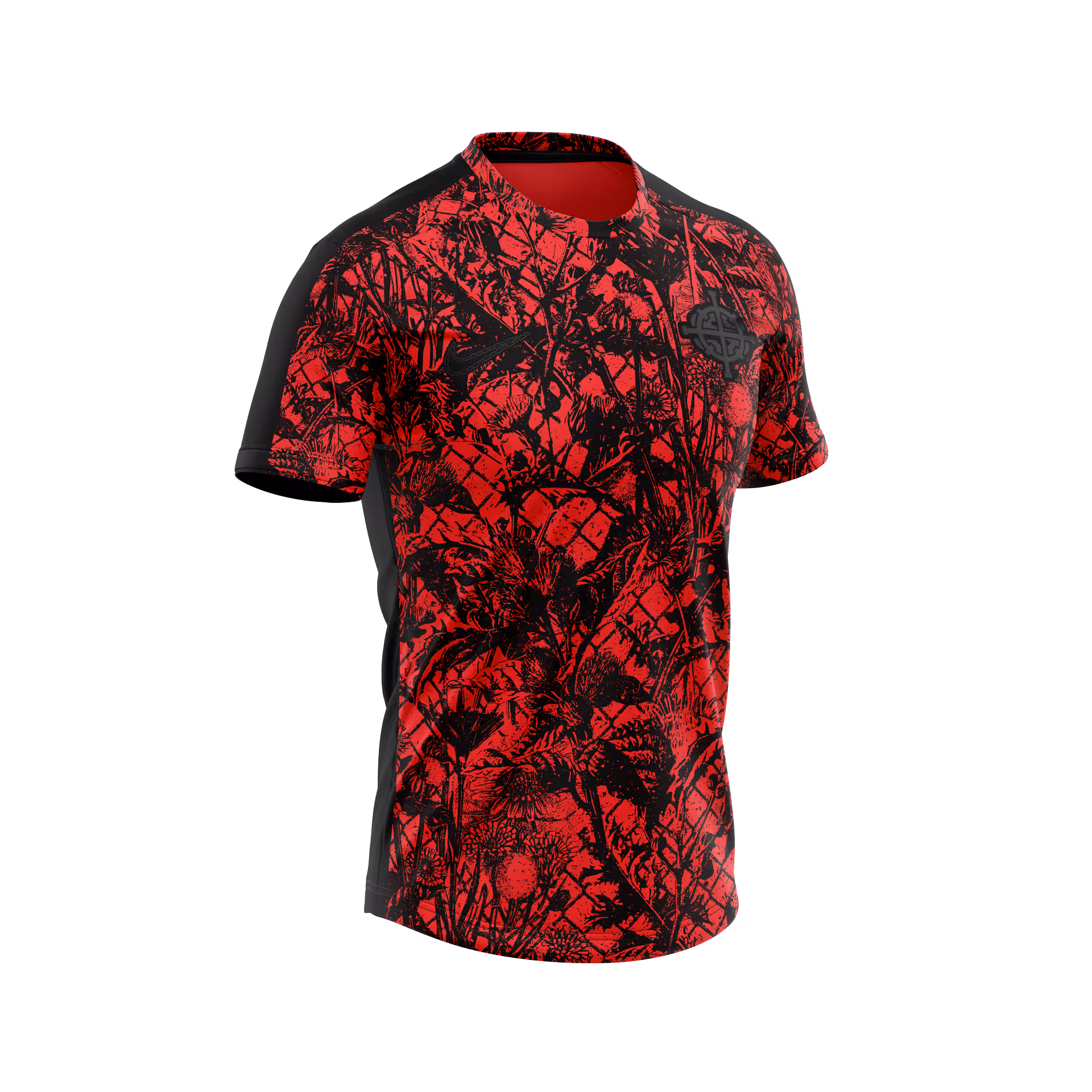 Red and black football t-shirt with nike swoosh 