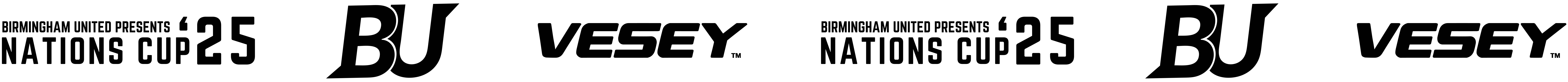 A strip of logos containting Birmingham Uniteed Nations Cup25, BU & VESEY