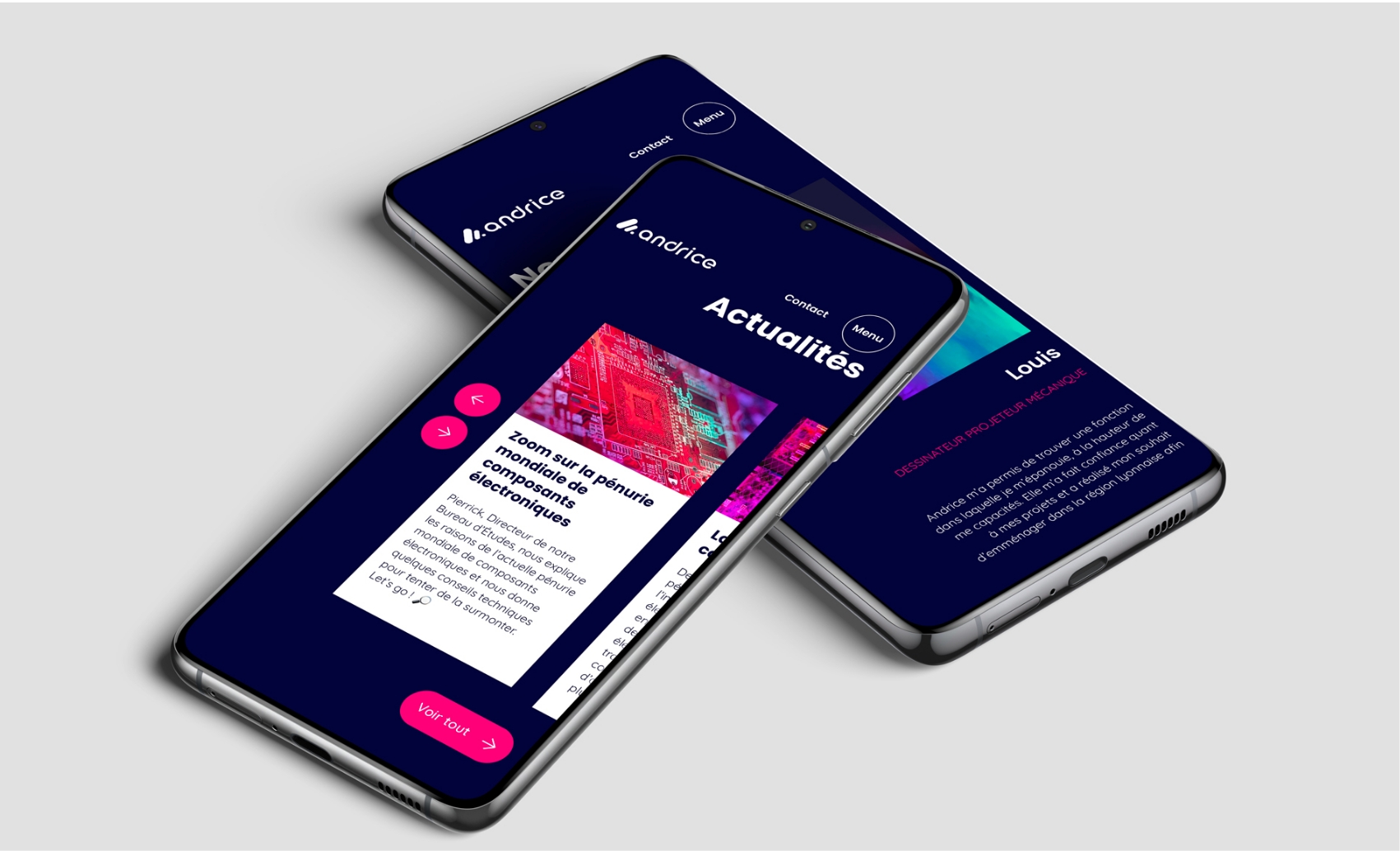 Page d’accueil du site Andrice, vitrine moderne pour une entreprise d’ingénierie