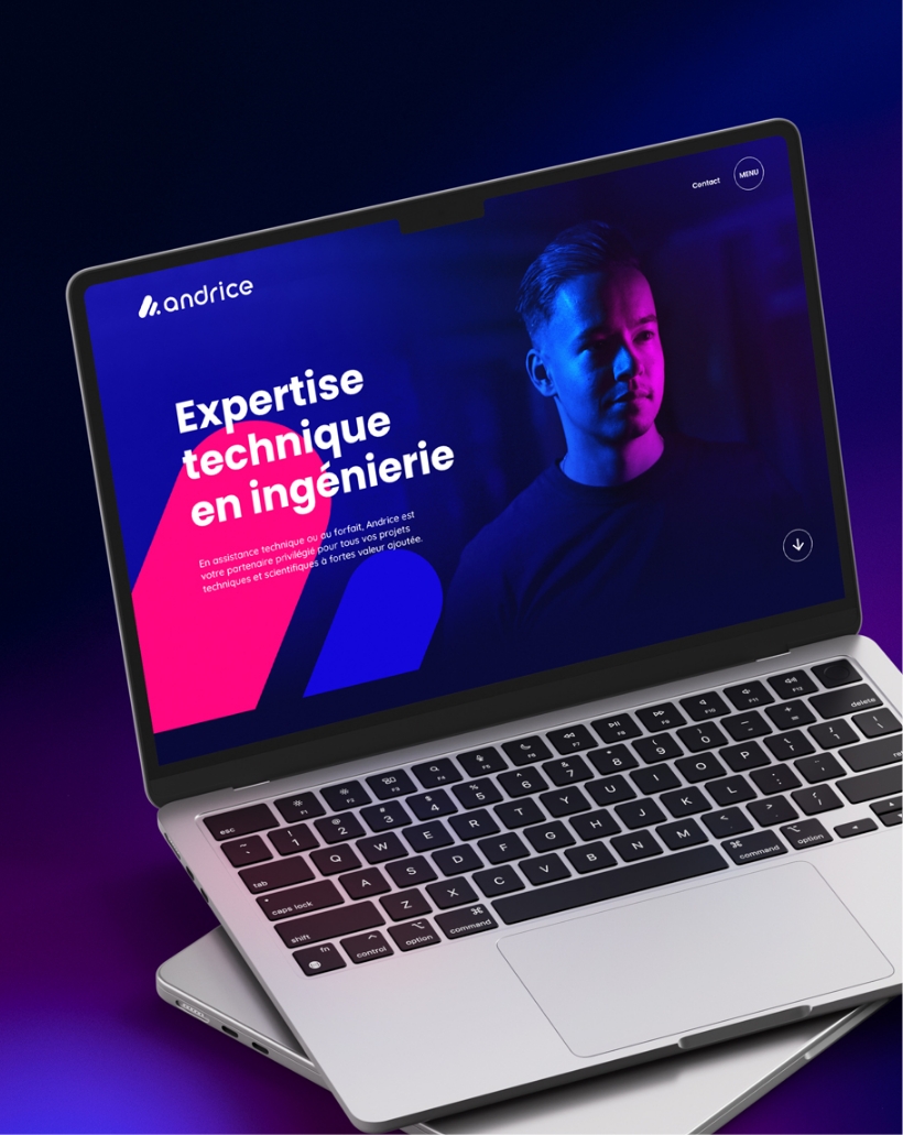Page d’accueil du site Andrice, vitrine moderne pour une entreprise d’ingénierie