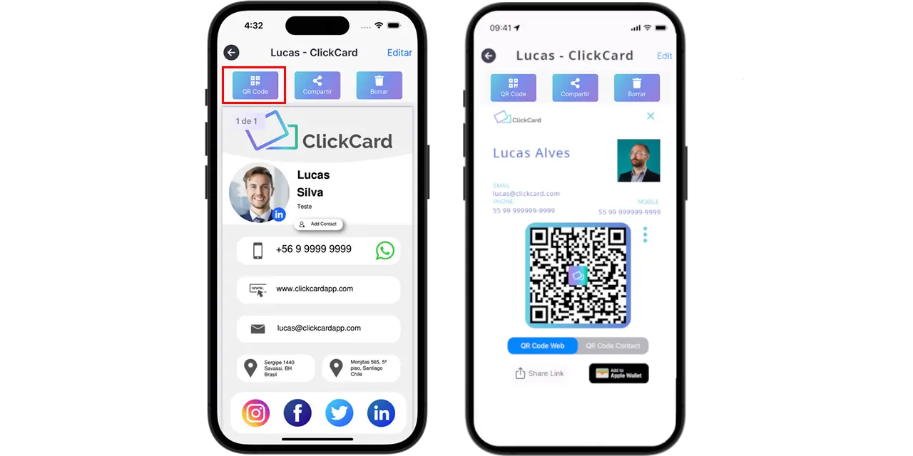 Accediendo al Código QR de tu tarjeta de visita digital a través de la aplicación clikcard