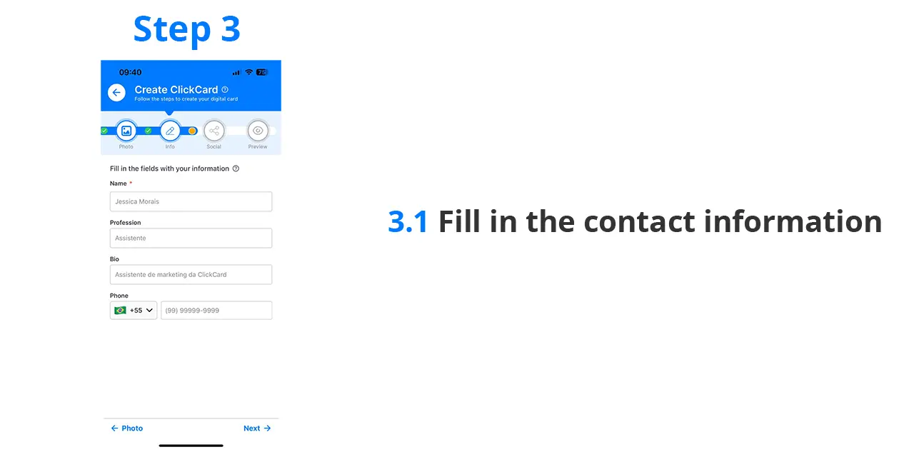 Filling in Contact Information