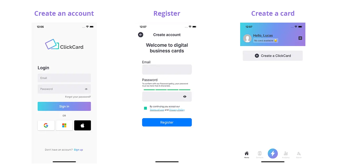 Create free digital business card in clickcard app