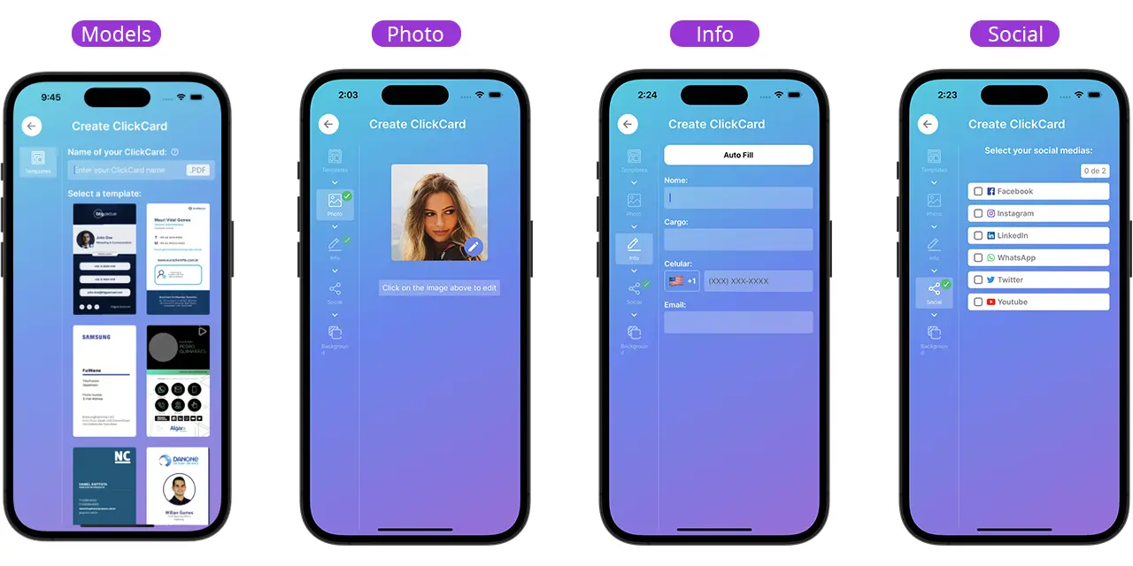 Step by step on how to create a digital business card in the clickcard app