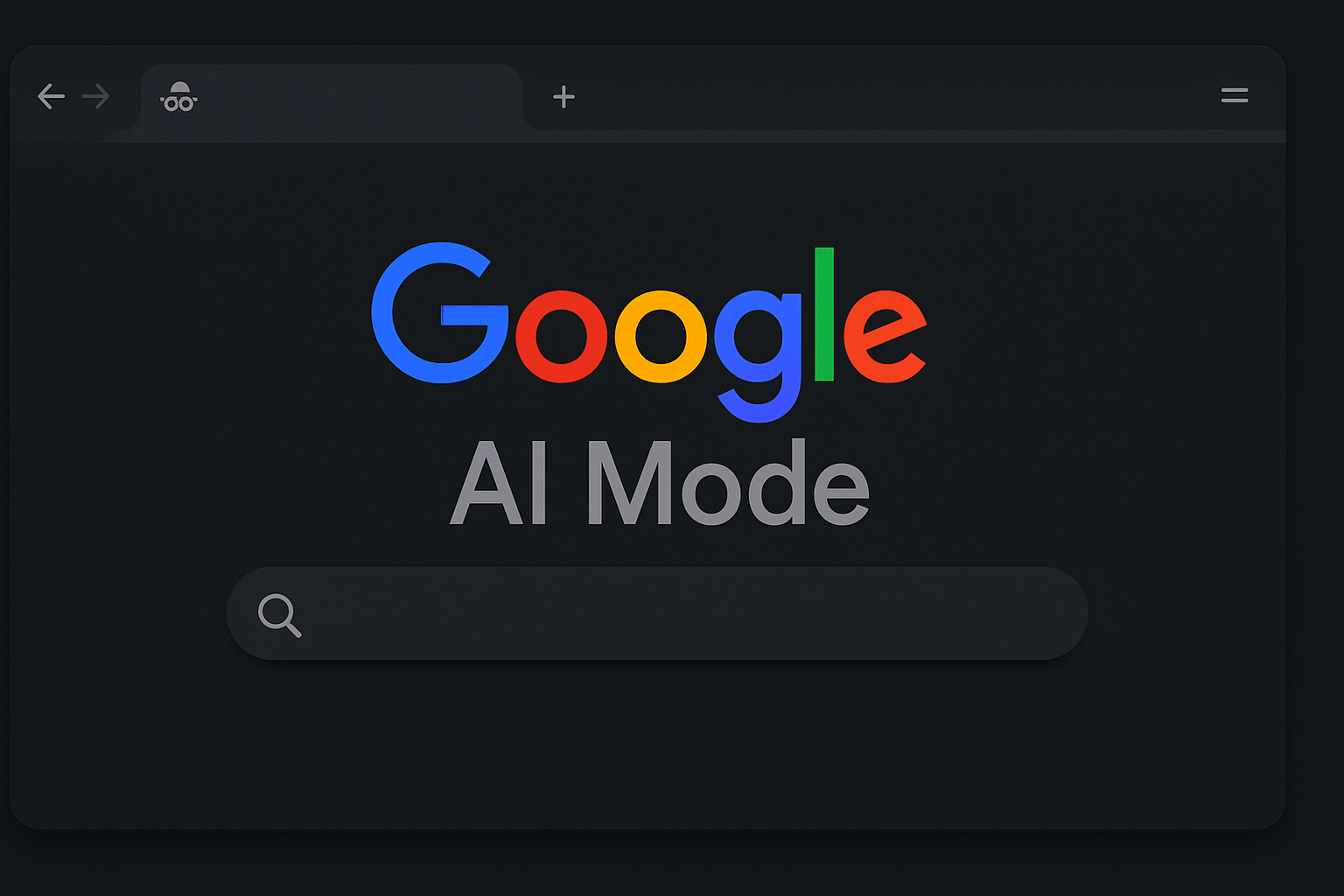 Google AI Mode interface showing the multicolored Google logo in a dark browser tab with search bar.