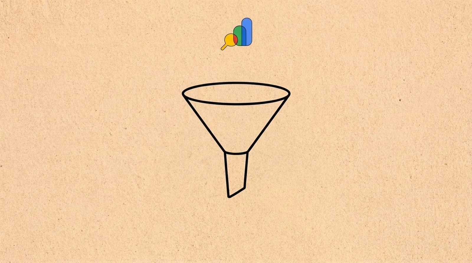 Minimalist line illustration of a funnel with the Google logomark for Search Console branded queries filter