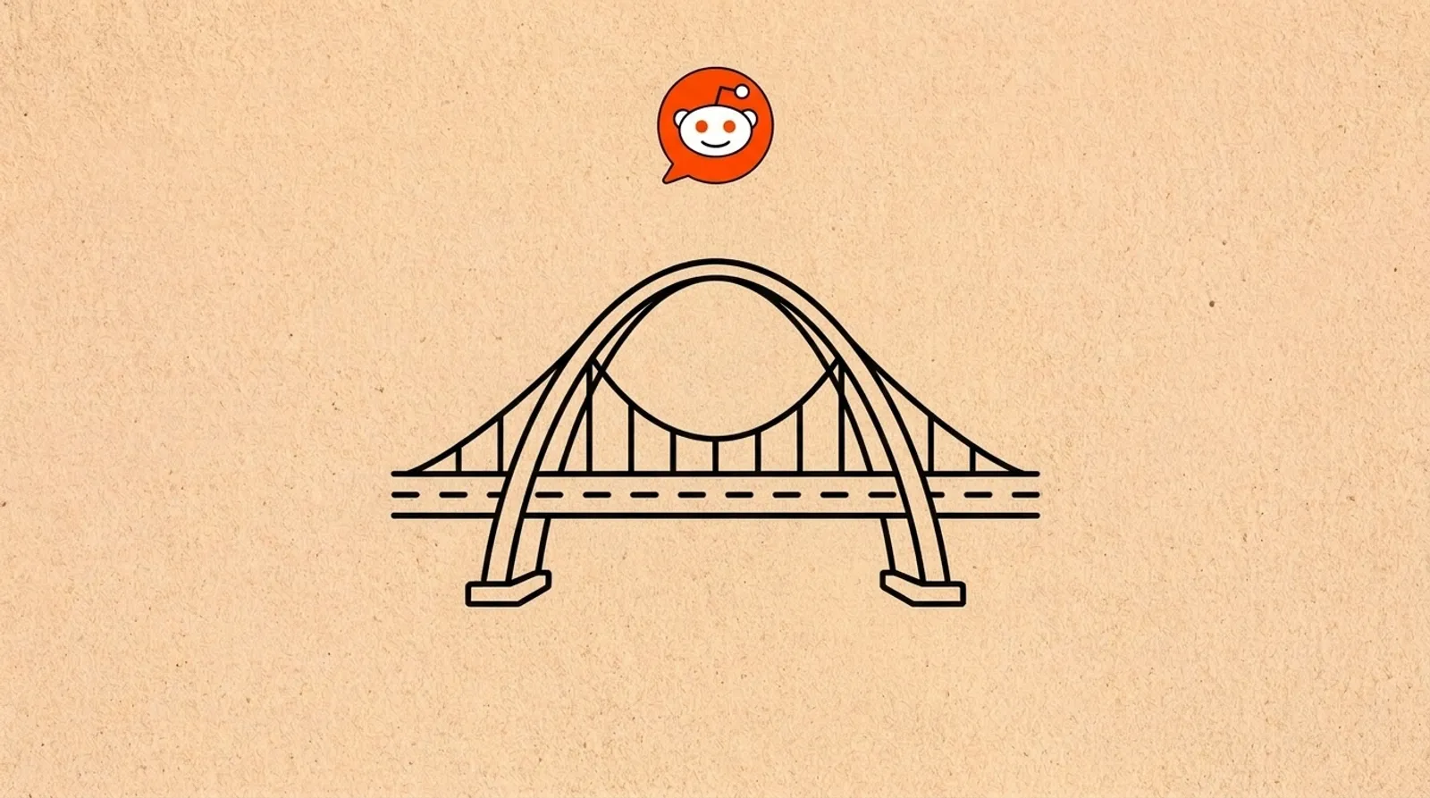 Minimalist line illustration of a bridge with the Reddit logomark for Reddit Pacvue enterprise ad partnership
