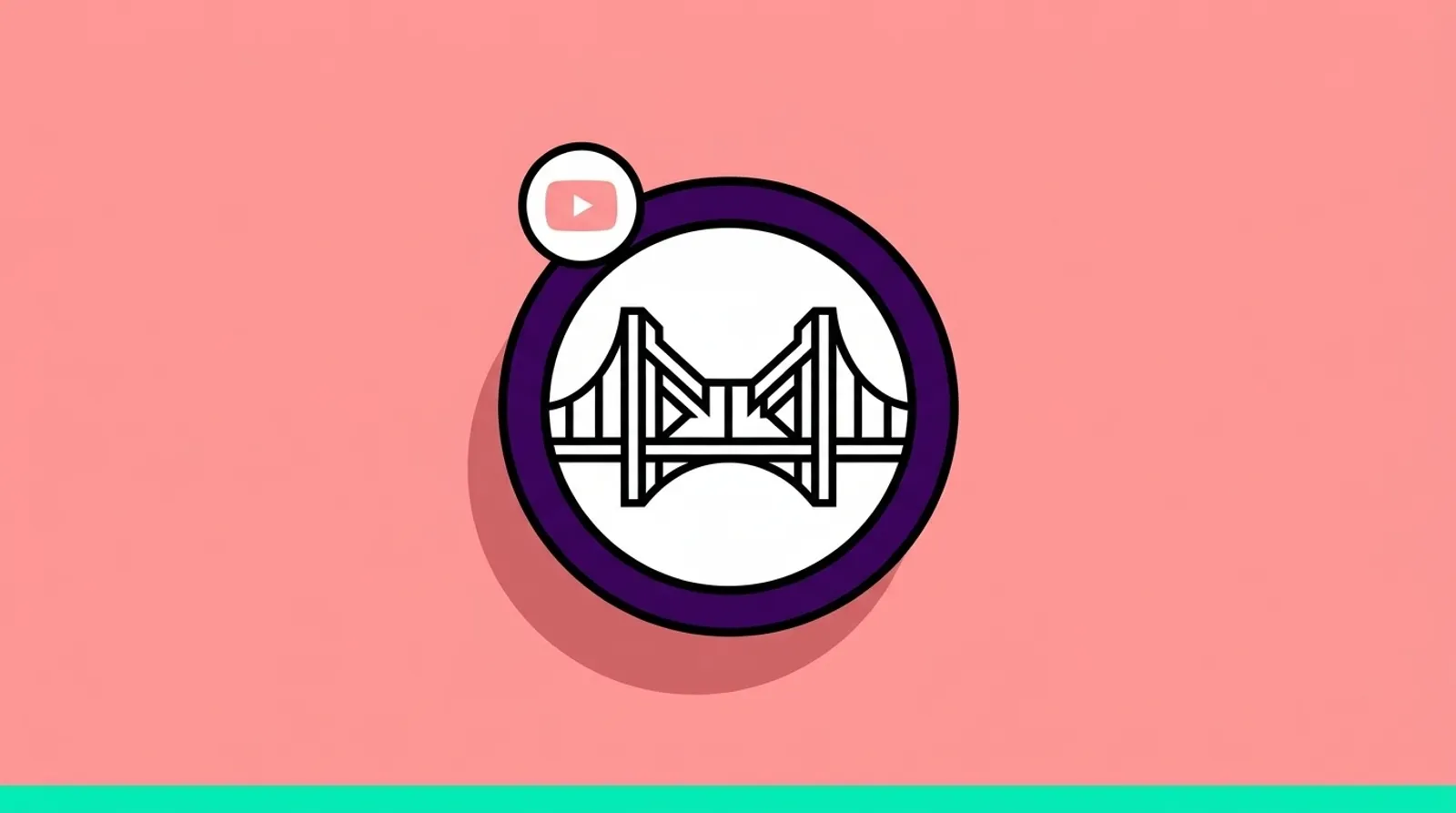 A minimalist line illustration of a bridge with the YouTube logomark, representing the connection between creator partnerships and performance advertising in youtube creator partnerships platform campaigns