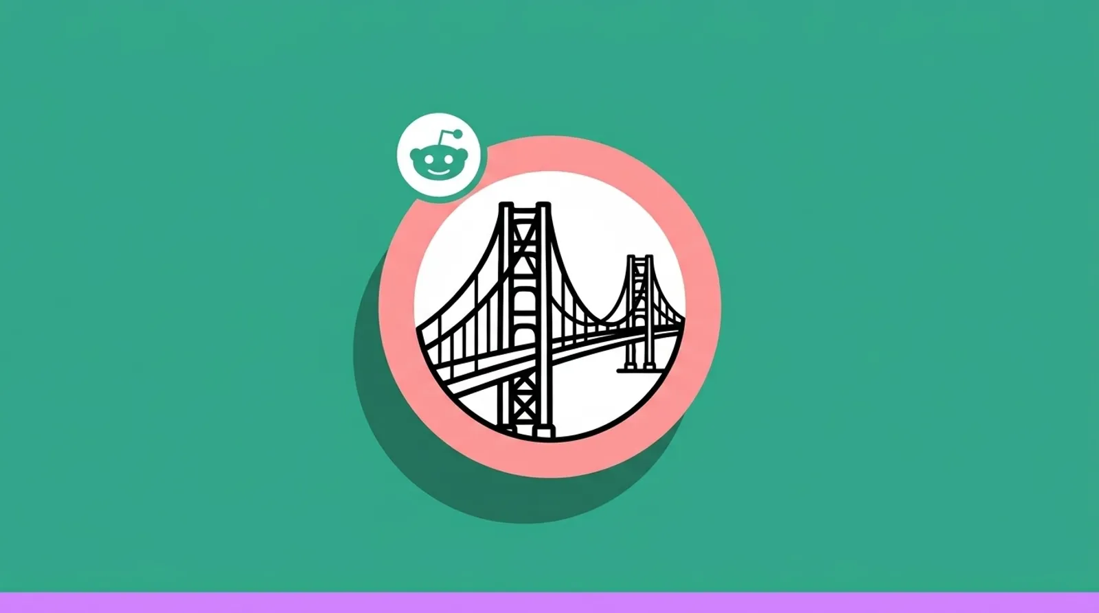 Minimalist line illustration of a bridge with the Reddit logomark for Reddit Pacvue enterprise ad partnership