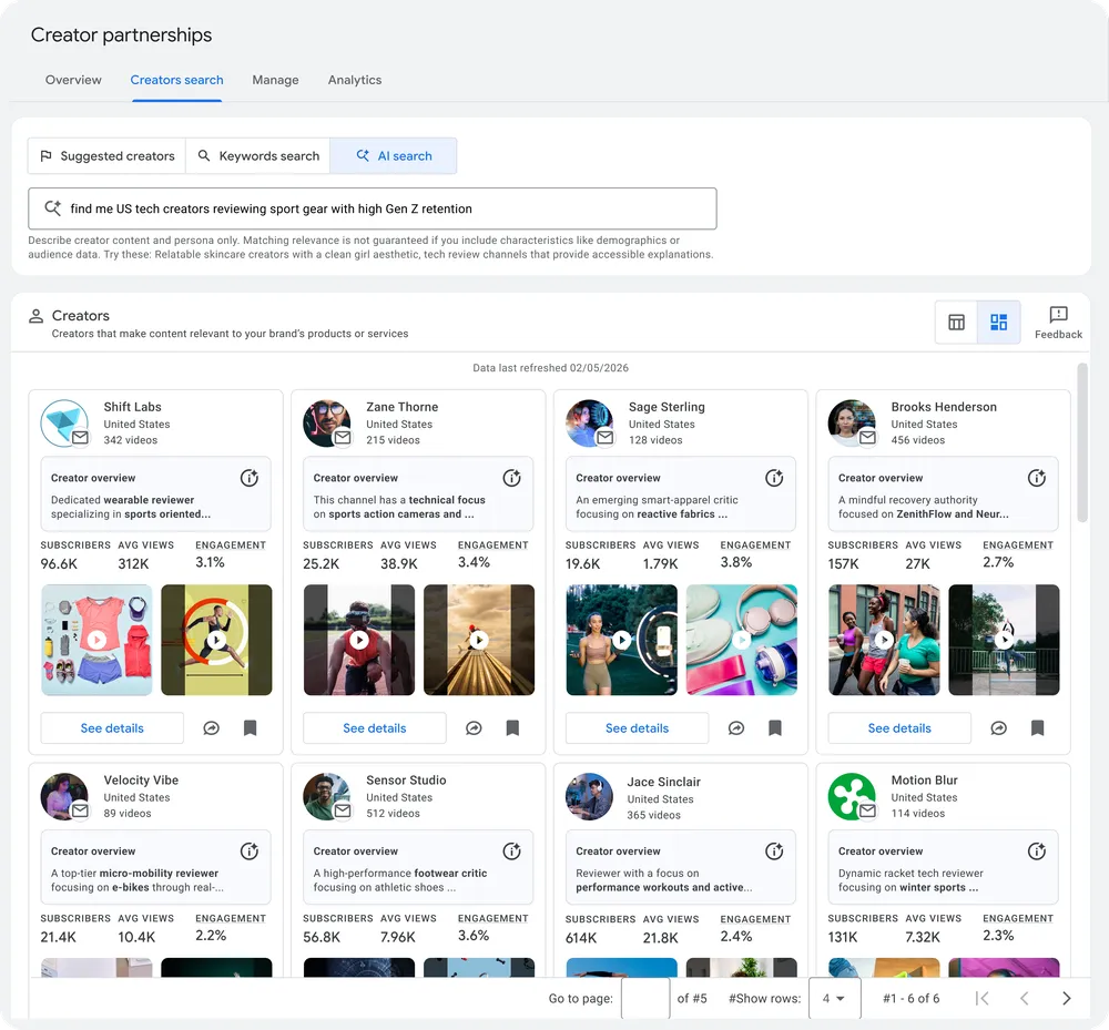 image of YouTube Creator Partnerships AI powered search