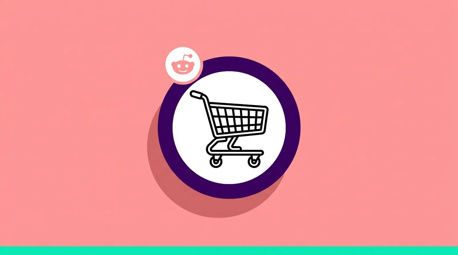 A minimalist line illustration of a shopping cart with the Reddit logomark, representing Reddit's new collection ads and Shopify integration for reddit collection ads campaigns.