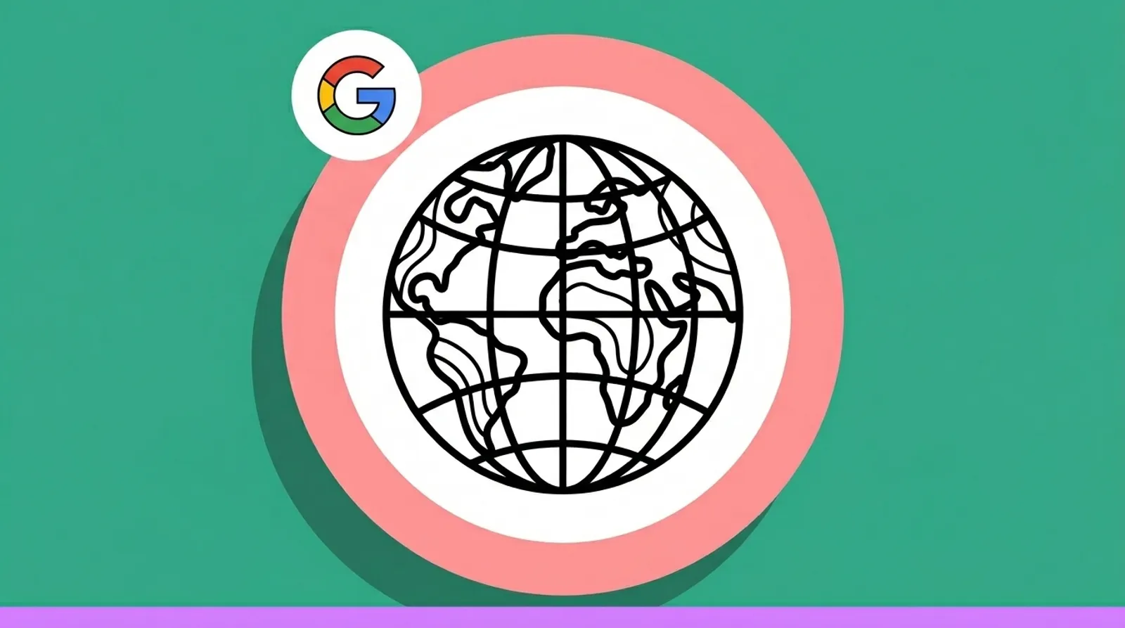 Minimalist line illustration of a globe with the Google logomark, representing the Google Search Live global expansion.