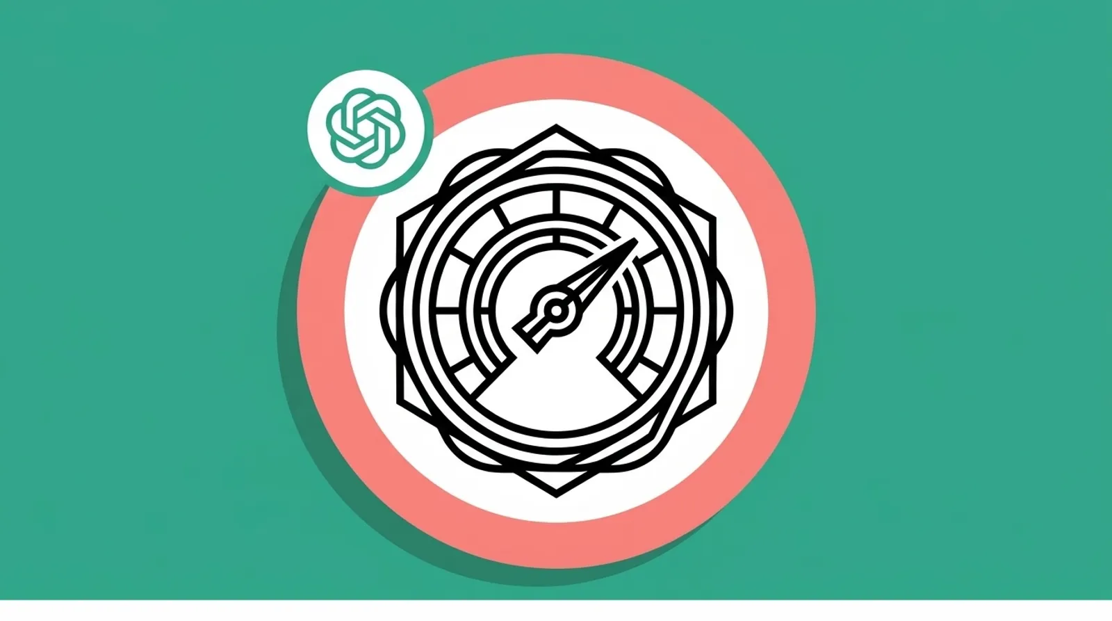 Minimalist line illustration of a speedometer with the OpenAI logomark, representing the rapid growth of chatgpt ad revenue past $100M