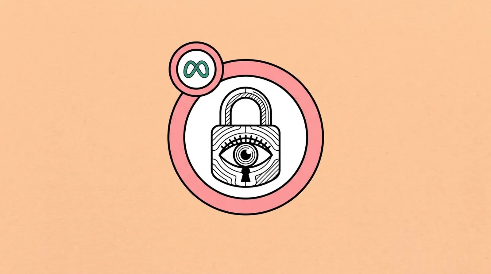Minimalist line illustration of a padlock with an eye symbol and the Meta logomark, representing Instagram Plus private Story views and paid subscription features.
