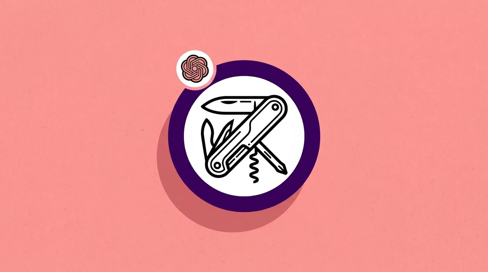 Minimalist line illustration of a Swiss army knife with the OpenAI logomark, representing the OpenAI superapp merging ChatGPT, Codex, and Atlas into one unified platform.