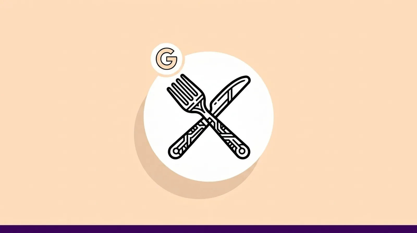 a minimalist line illustration of a fork and knife with the Google logomark.