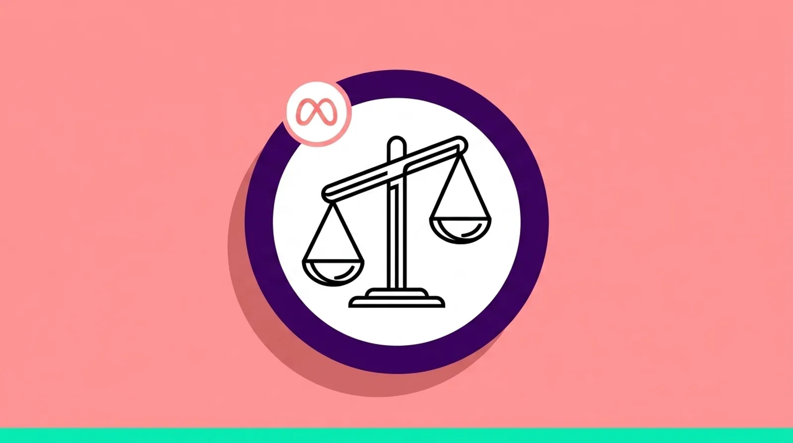 a minimalist line illustration of a balance scale tipping with the Meta logomark.